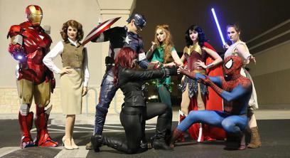 Iron Man Peggy Carter Captain America Black Widow Poison Ivy Wonder Woman Spider Man and Rey from Star Wars at Free Comic Book Day at Bedrock City Comic Company 