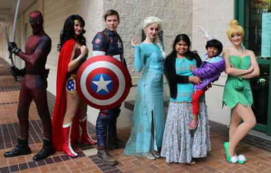 Dead pool Wonder Woman Captain America Elsa and Tinkerbell at The Barbara Bush Library
