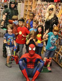 Green Arrow and Black Canary at Bedrock City Comic Company