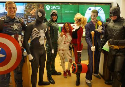 Captain America Spiderman Green Arrow Harley Quinn Joker and Batman at Microsoft!